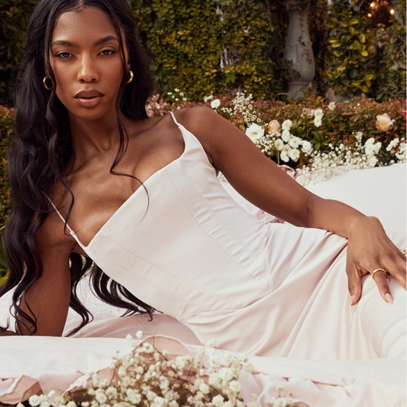 House of CB Olivette Corset Satin Maxi Dress - Crystal (light pink) - Picture 6 of 6